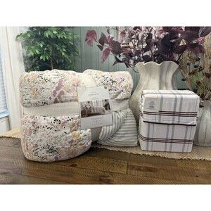 Queen Studio McGee Comforter Set + Plaid Merrow Edge Sheets NEW